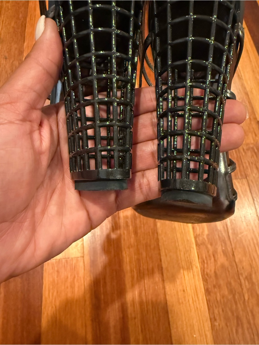 Yves Saint Laurent Black Cage Block Heel Sandals - Picture 3 of 13